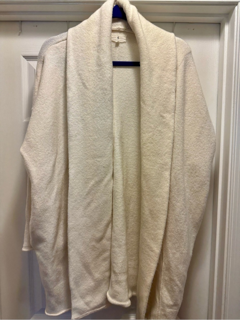 Lou & Grey Cream (Off White) Open-Front Shawl-Collar Cardigan